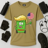 Funny Trump Maga Cartoon Garbage Can American Flag Cooling Performance Crew T-Shirt