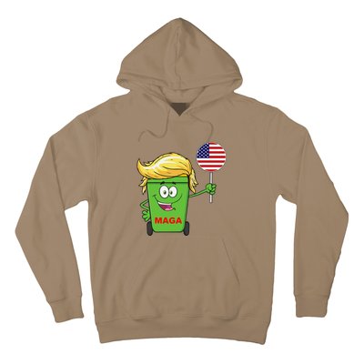 Funny Trump Maga Cartoon Garbage Can American Flag Hoodie