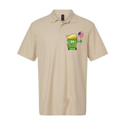 Funny Trump Maga Cartoon Garbage Can American Flag Softstyle Adult Sport Polo