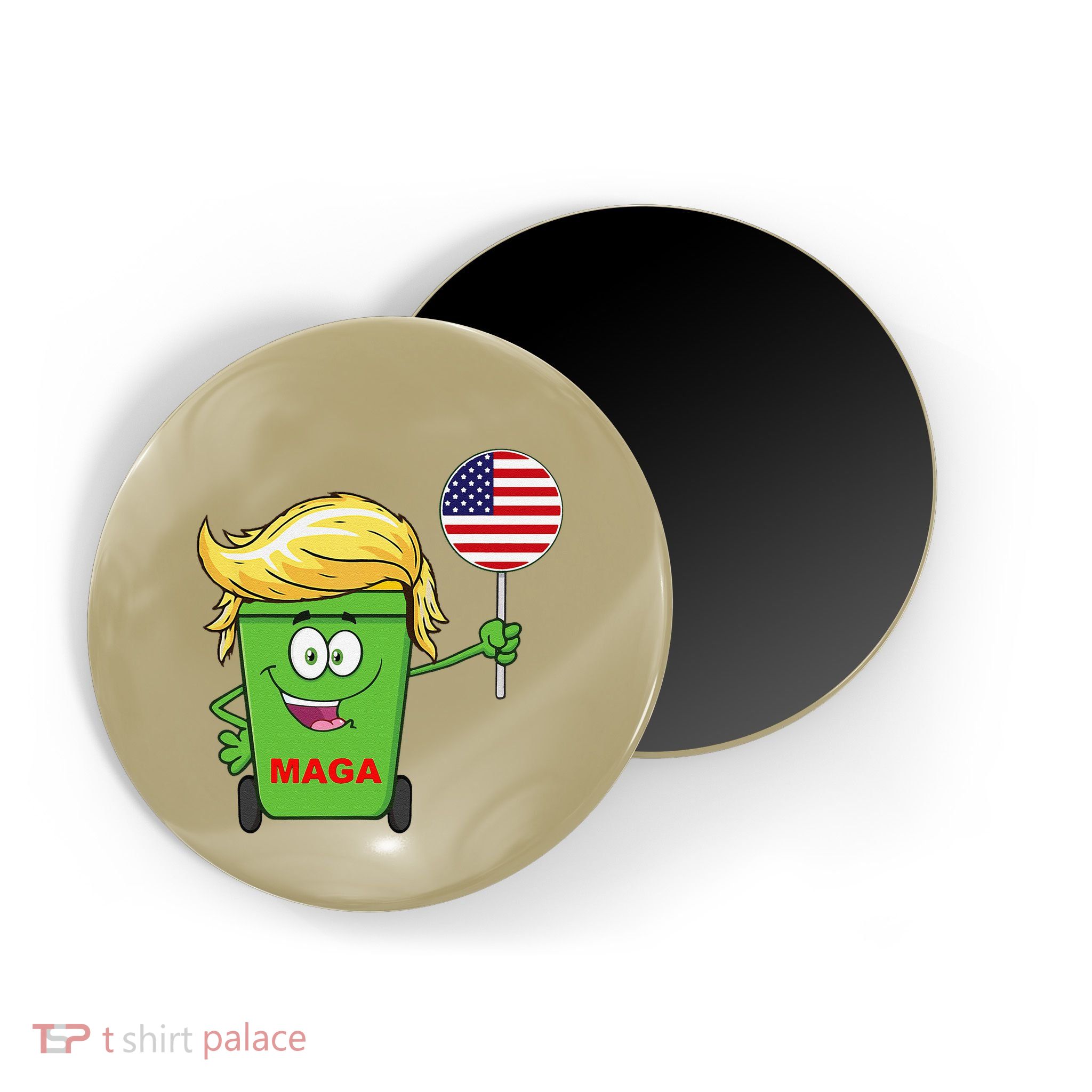Funny Trump Maga Cartoon Garbage Can American Flag Magnet