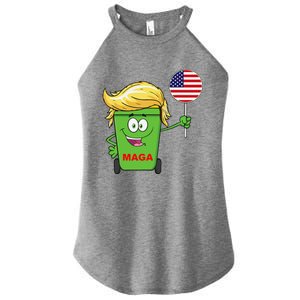 Funny Trump Maga Cartoon Garbage Can American Flag Women's Perfect Tri Rocker Tank