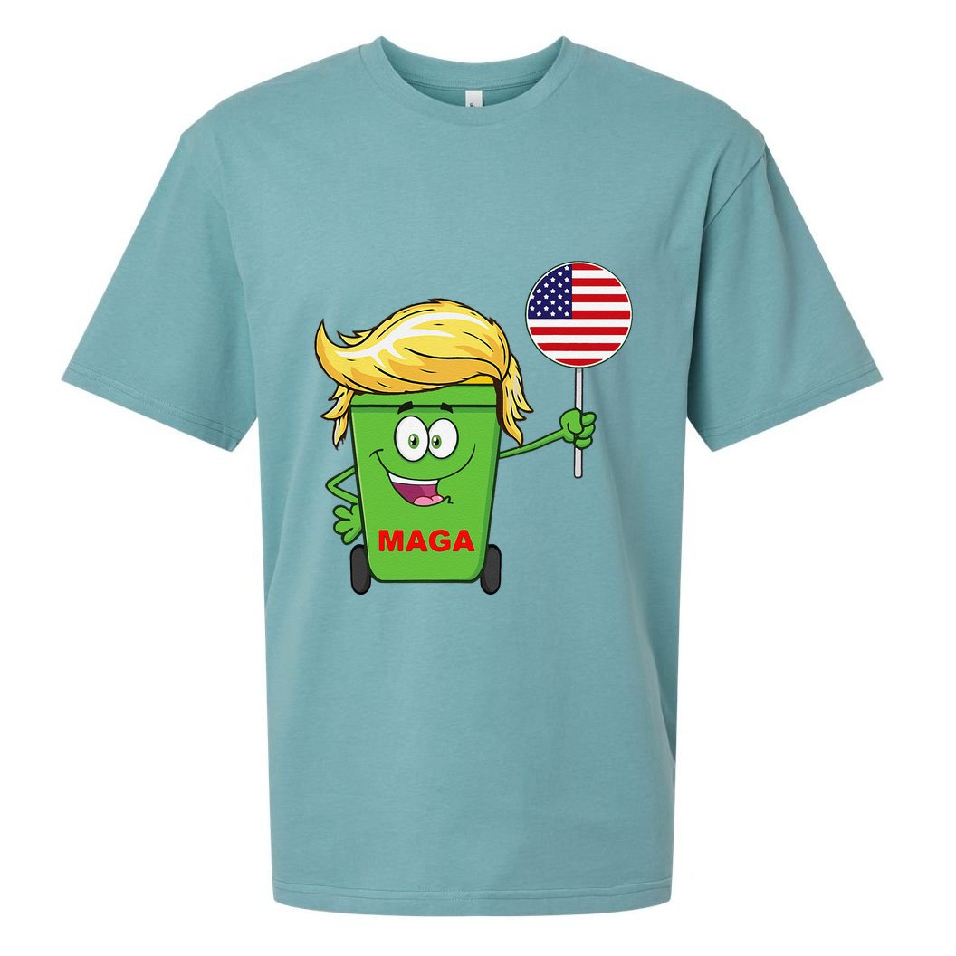 Funny Trump Maga Cartoon Garbage Can American Flag Sueded Cloud Jersey T-Shirt
