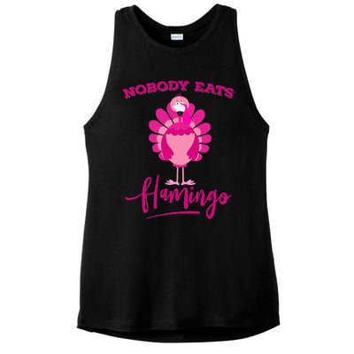 Funny Thanksgiving  Nobody Eats Flamingo Turkey Face Ladies PosiCharge Tri-Blend Wicking Tank