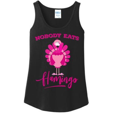 Funny Thanksgiving  Nobody Eats Flamingo Turkey Face Ladies Essential Tank