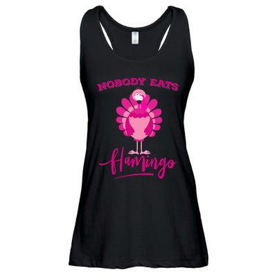 Funny Thanksgiving  Nobody Eats Flamingo Turkey Face Ladies Essential Flowy Tank