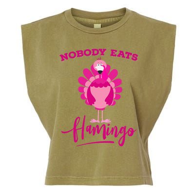 Funny Thanksgiving  Nobody Eats Flamingo Turkey Face Garment-Dyed Women's Muscle Tee