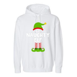 Funny The Naughty Elf Christmas Matching Family Party Garment-Dyed Fleece Hoodie