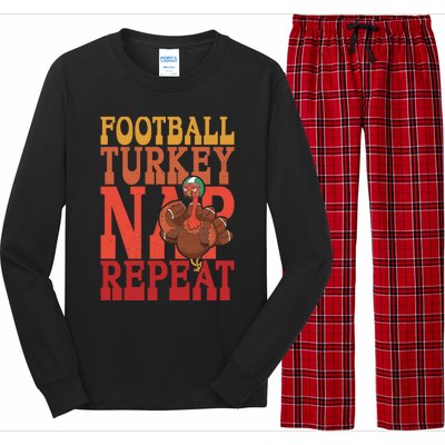 Football Turkey Nap Repeat Thanksgiving Football Lovers Funny Gift Long Sleeve Pajama Set