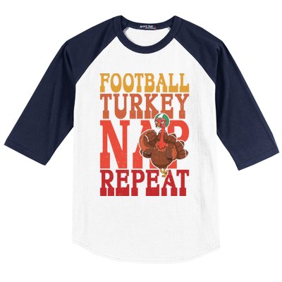 Football Turkey Nap Repeat Thanksgiving Football Lovers Funny Gift Baseball Sleeve Shirt