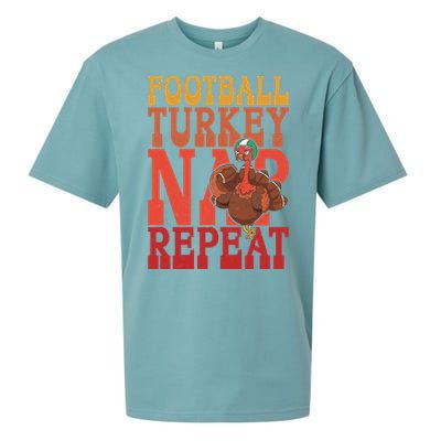 Football Turkey Nap Repeat Thanksgiving Football Lovers Funny Gift Sueded Cloud Jersey T-Shirt