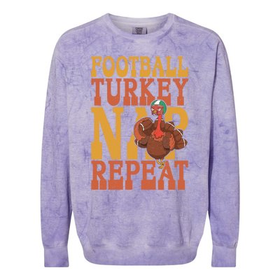 Football Turkey Nap Repeat Thanksgiving Football Lovers Gift Colorblast Crewneck Sweatshirt