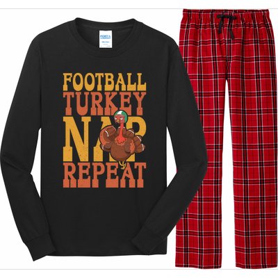 Football Turkey Nap Repeat Thanksgiving Football Lovers Gift Long Sleeve Pajama Set