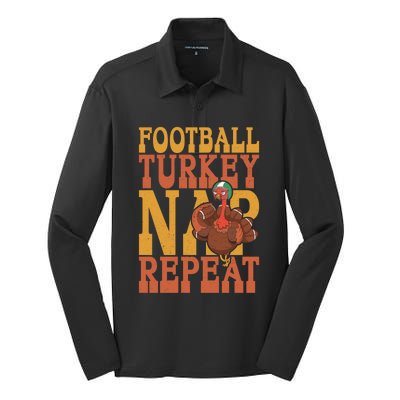 Football Turkey Nap Repeat Thanksgiving Football Lovers Gift Silk Touch Performance Long Sleeve Polo