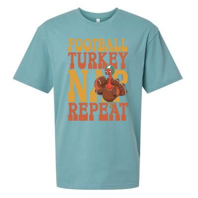 Football Turkey Nap Repeat Thanksgiving Football Lovers Gift Sueded Cloud Jersey T-Shirt