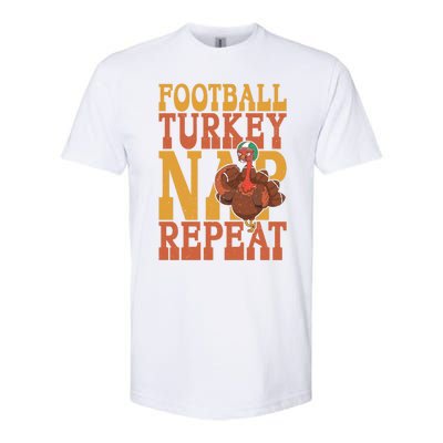 Football Turkey Nap Repeat Thanksgiving Football Lovers Gift Softstyle CVC T-Shirt