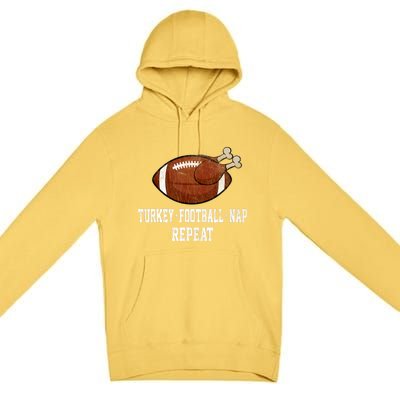 Football Turkey Nap Thanksgiving Premium Pullover Hoodie