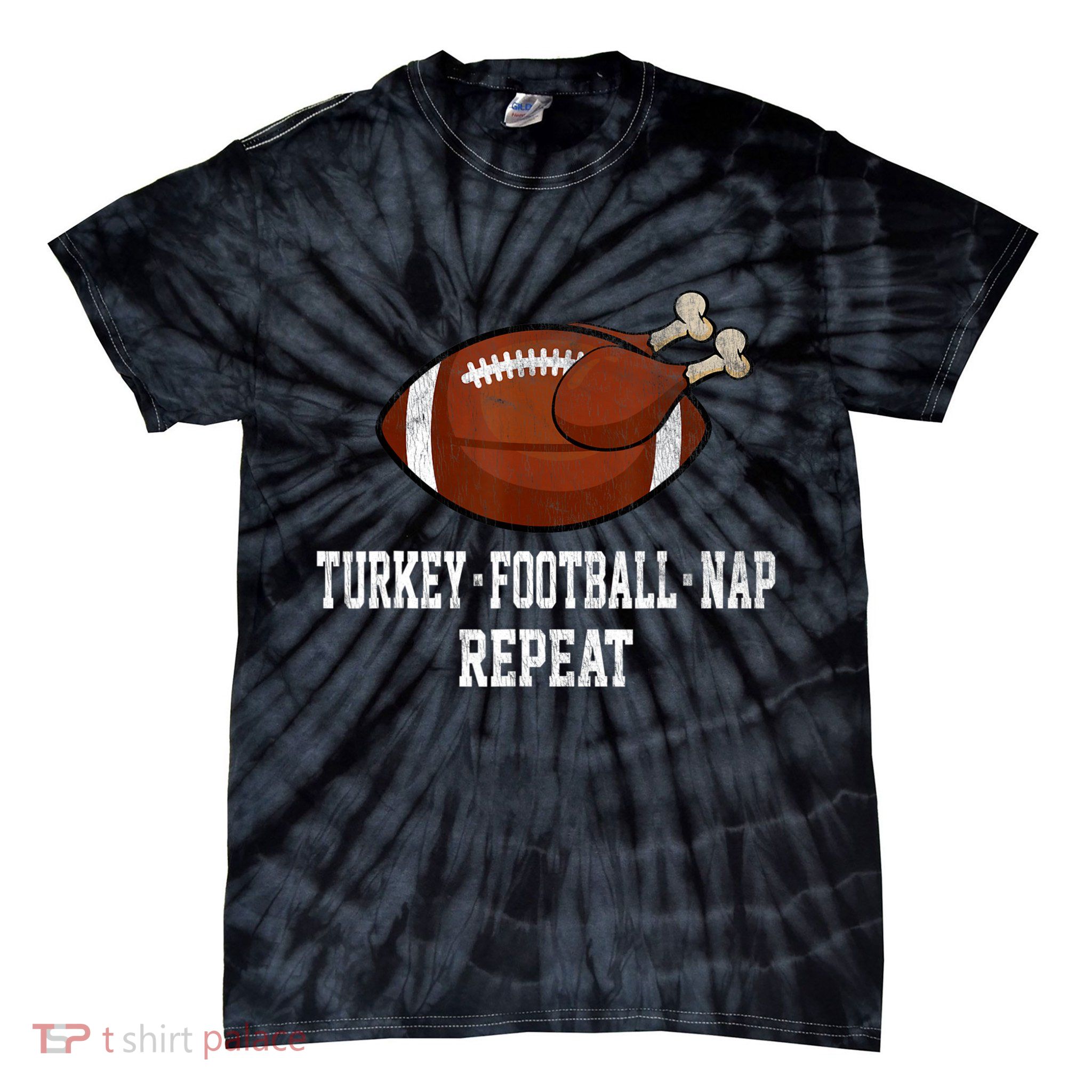 Football Turkey Nap Thanksgiving Tie-Dye T-Shirt