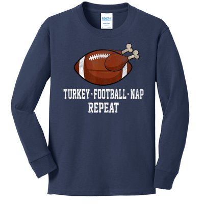 Football Turkey Nap Thanksgiving Kids Long Sleeve Shirt