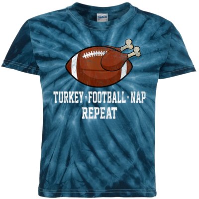 Football Turkey Nap Thanksgiving Kids Tie-Dye T-Shirt