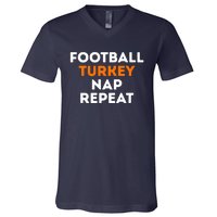 Football Turkey Nap Repeat Thanksgiving V-Neck T-Shirt