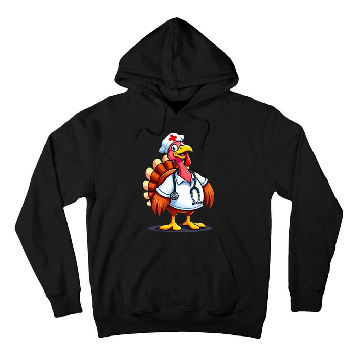 Funny Turkey Nurse Cartoon Thanksgiving Nurses Hoodie