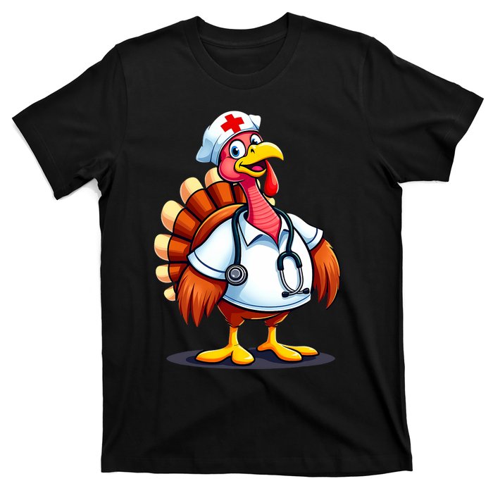 Funny Turkey Nurse Cartoon Thanksgiving Nurses T-Shirt