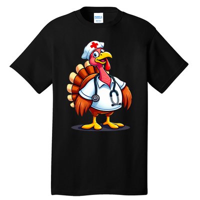 Funny Turkey Nurse Cartoon Thanksgiving Nurses Tall T-Shirt