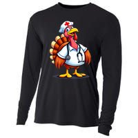 Funny Turkey Nurse Cartoon Thanksgiving Nurses Cooling Performance Long Sleeve Crew