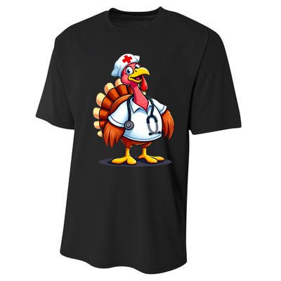 Funny Turkey Nurse Cartoon Thanksgiving Nurses Performance Sprint T-Shirt