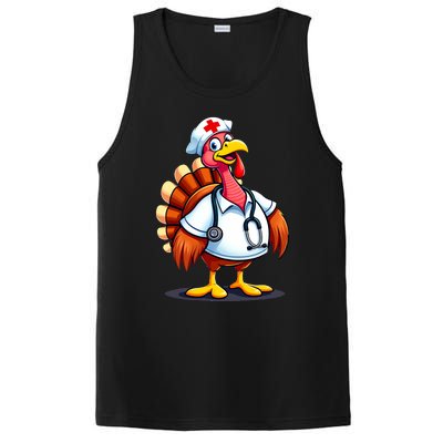 Funny Turkey Nurse Cartoon Thanksgiving Nurses PosiCharge Competitor Tank