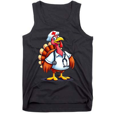 Funny Turkey Nurse Cartoon Thanksgiving Nurses Tank Top