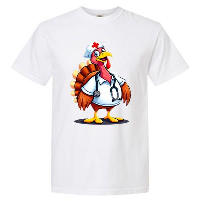 Funny Turkey Nurse Cartoon Thanksgiving Nurses Garment-Dyed Heavyweight T-Shirt