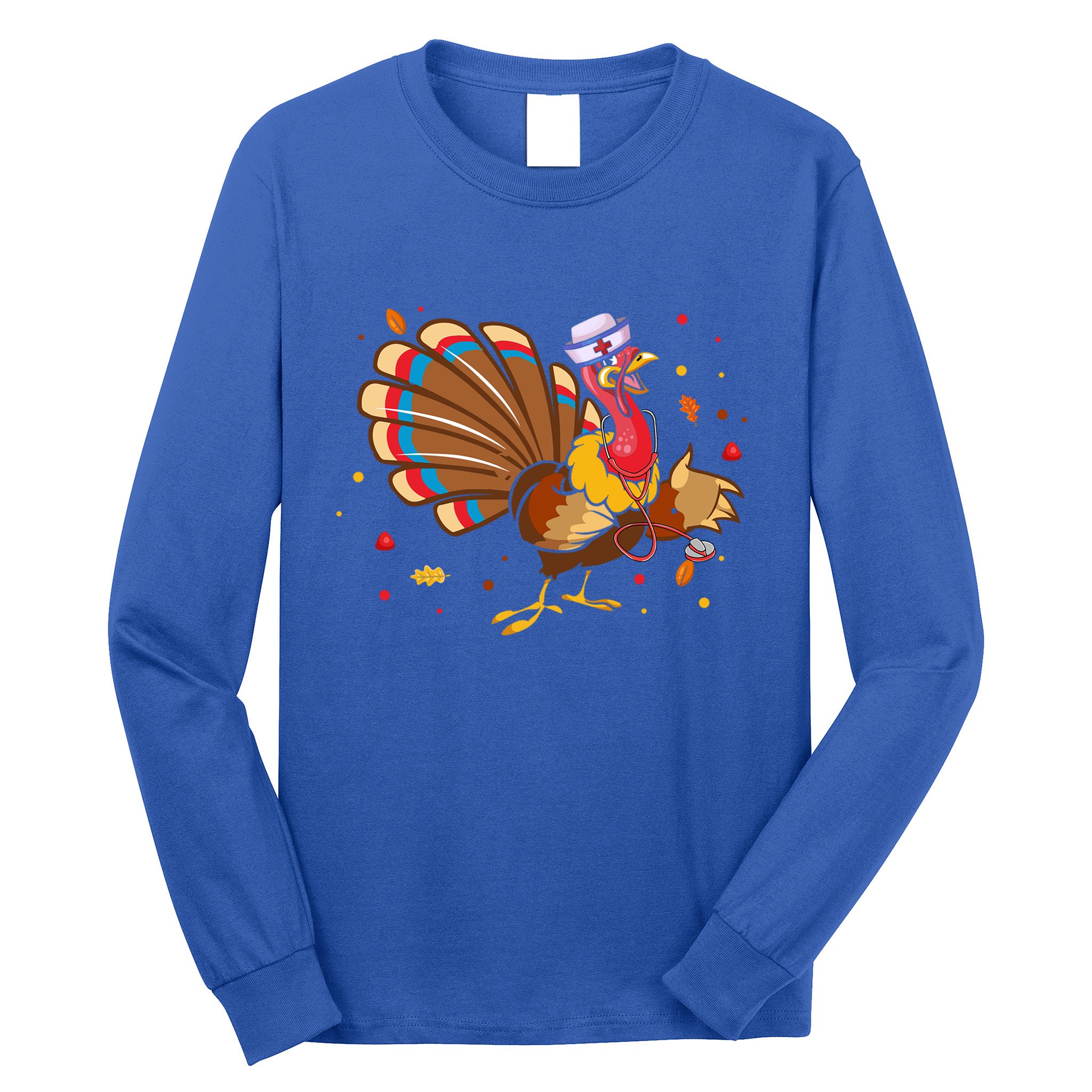 Funny Turkey Nurse Nursing Thanksgiving Stethoscope Nurse Great Gift Long Sleeve Shirt
