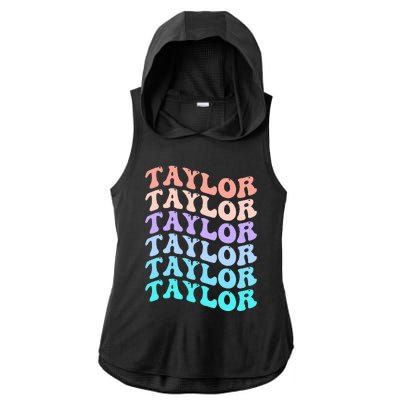 Funny T.aylor name groovy colourful love i love Ts T.aylor Ladies PosiCharge Tri-Blend Wicking Draft Hoodie Tank