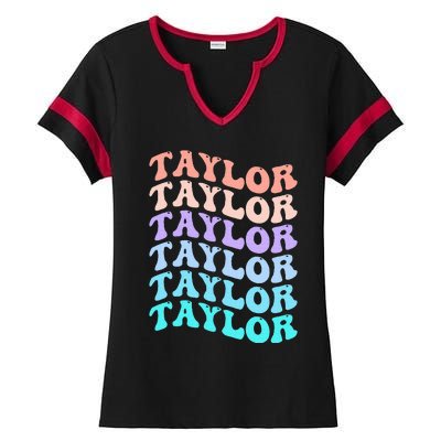 Funny T.aylor name groovy colourful love i love Ts T.aylor Ladies Halftime Notch Neck Tee