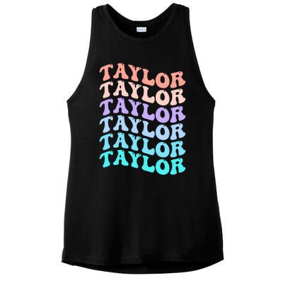 Funny T.aylor name groovy colourful love i love Ts T.aylor Ladies PosiCharge Tri-Blend Wicking Tank