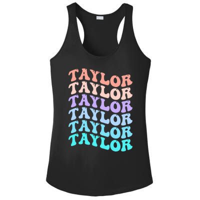 Funny T.aylor name groovy colourful love i love Ts T.aylor Ladies PosiCharge Competitor Racerback Tank