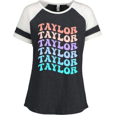 Funny T.aylor name groovy colourful love i love Ts T.aylor Enza Ladies Jersey Colorblock Tee