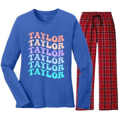 Funny T.aylor name groovy colourful love i love Ts T.aylor Women's Long Sleeve Flannel Pajama Set 