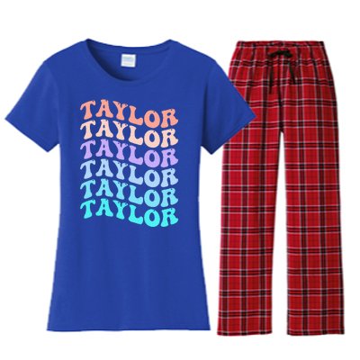 Funny T.aylor name groovy colourful love i love Ts T.aylor Women's Flannel Pajama Set