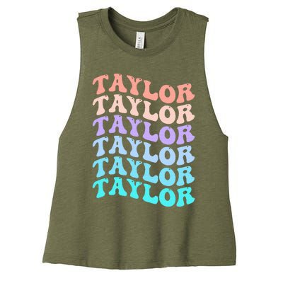 Funny T.aylor name groovy colourful love i love Ts T.aylor Women's Racerback Cropped Tank