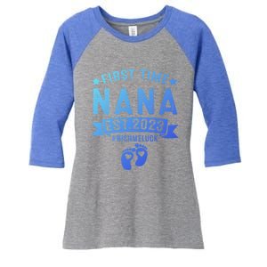 First Time Nana Let The Spoiling Begin New Grandparents Gift Women's Tri-Blend 3/4-Sleeve Raglan Shirt