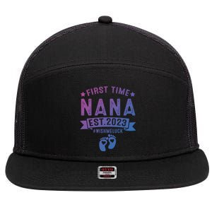 First Time Nana Let The Spoiling Begin New Grandparents Gift 7 Panel Mesh Trucker Snapback Hat