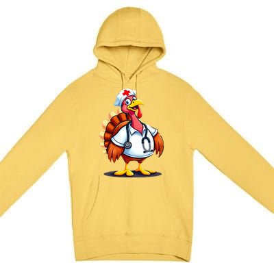 Funny Turkey Nurse Cartoon Thanksgiving Nurses Premium Pullover Hoodie