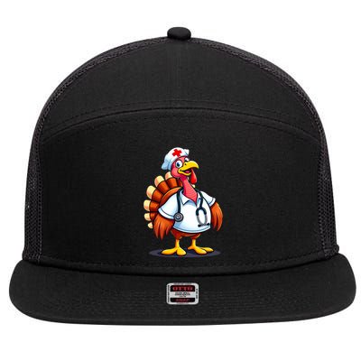 Funny Turkey Nurse Cartoon Thanksgiving Nurses 7 Panel Mesh Trucker Snapback Hat