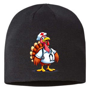 Funny Turkey Nurse Cartoon Thanksgiving Nurses Sustainable Beanie