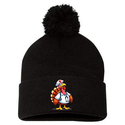 Funny Turkey Nurse Cartoon Thanksgiving Nurses Pom Pom 12in Knit Beanie