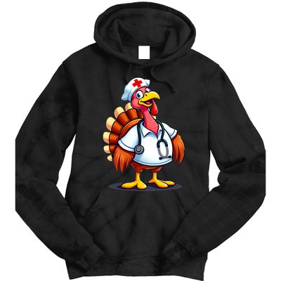 Funny Turkey Nurse Cartoon Thanksgiving Nurses Tie Dye Hoodie