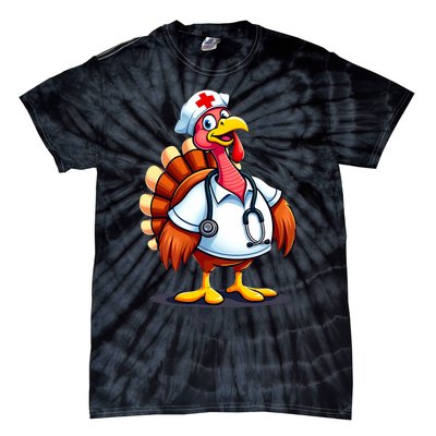 Funny Turkey Nurse Cartoon Thanksgiving Nurses Tie-Dye T-Shirt