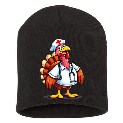 Funny Turkey Nurse Cartoon Thanksgiving Nurses Short Acrylic Beanie